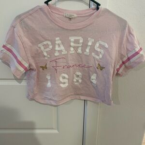 Old Navy Pink and White Vintage Paris Tee